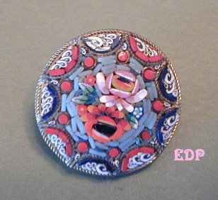 Micro Mosaic Pin Brooch Italy Florals Flowers