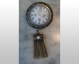 40's Watch Face Brooch Pin Pendant w Tassel Rhinestones
