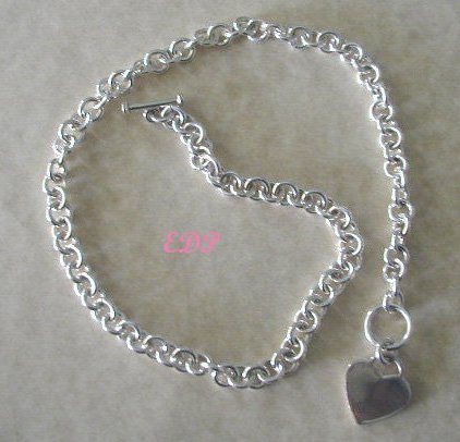 Sterling Designer Inspired Heart Necklace Toggle Chain