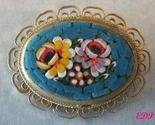 Micro MOSAIC Floral Pin Brooch Italy Flowers Filigree