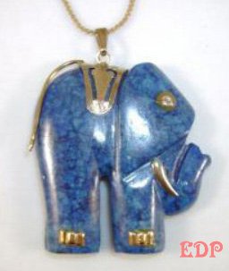 Lapis Sterling Elephant Charm Pendant Necklace Large