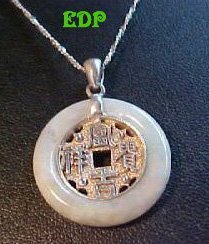 Jade Sterling Chinese Coin Necklace Asian Oriental