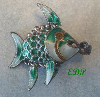 Antique Champleve Enamel Articulated Fish Koi Charm