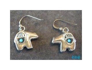 Sterling and Turquoise 3D Fetish Bear Dangle Earrings