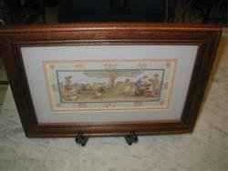 Victorian Children Playing Scissors Cut Framed Picture