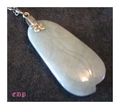 Oriental Carved Jade Pendant Charm Sterling Chain
