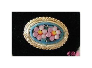 Vintage Micro MOSAIC Floral Pin Brooch Italy Florals