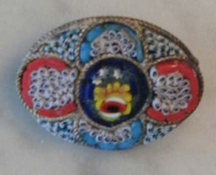 Antique Italian Micro Mosaic Floral PIN Brooch Italy