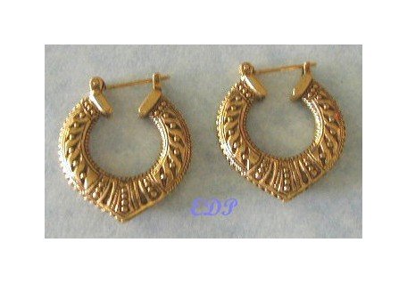 Filigree Etched Designer Hoop Earrings Pierced Gold