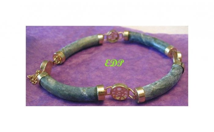 Oriental Asian Chinese Jade Bracelet w/ Safety Chain