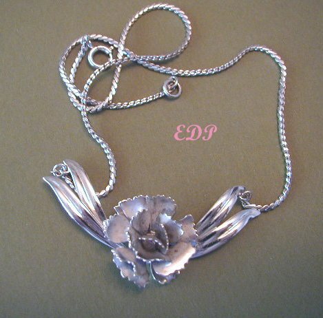 Sterling Necklace Schraysshuen Carl-Art Rose Flowers