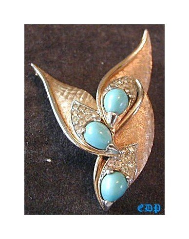Marcel Boucher Pin Brooch Faux Turquoise and Rhinestones