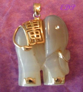 Lavendar Jade Elephant Charm Gold Accents Carved Large