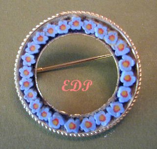 Micro Mosaic Floral Circle Pin Daisies Forget-Me-Nots
