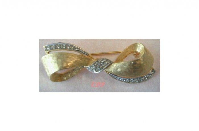 DeNicola De Nicola Golden Bow Brooch Pin Rhinestones