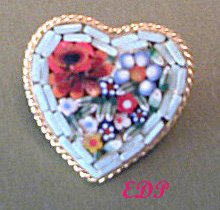 Micro Mosaic Flowers HEART PIN or Brooch Italy Italian