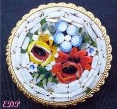 Micro Mosaic Pin Brooch Italy Florals White Flowers
