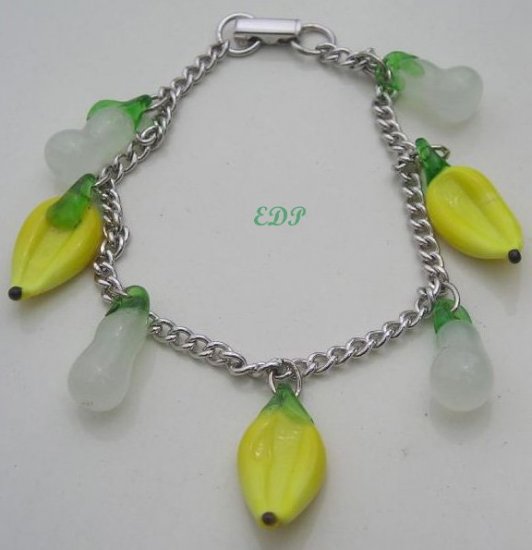 Italian Murano Art Glass Fruit Sterling Charm Bracelet