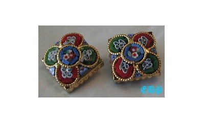 Micro Mosaic Clip Earrings Italy Florals Flowers