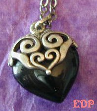 Sterling and Onyx Filigree Heart Pendant Charm Necklace