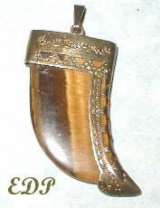 Tigereye Pendant Charm Watch Fob Claw Filigree Art Deco