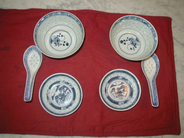 Asian 6 Pc. Chinese Rice Grain Porcelain Soup Set