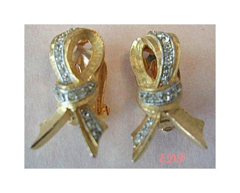 DeNICOLA De NICOLA Golden Bow Clip Earrings Rhinestones
