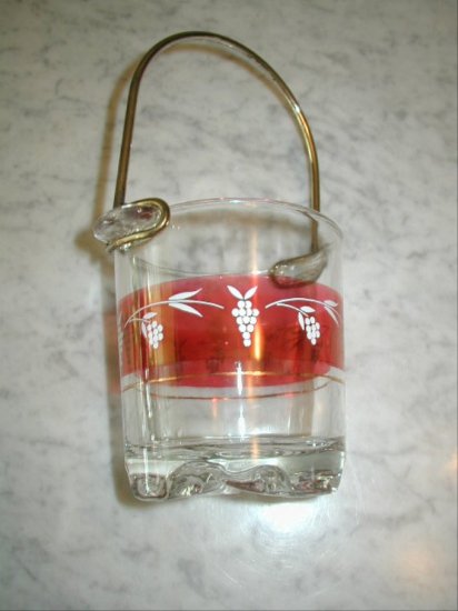 Vintage Italian Art Glass Ice Bucket Metal Handle Italy
