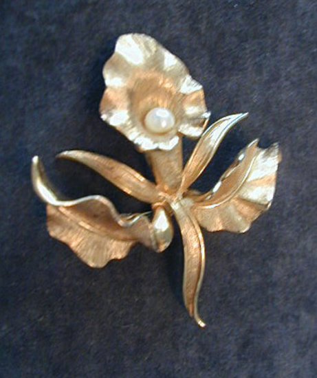 Designer Marcel Boucher Orchid Brooch Pin w Pearl