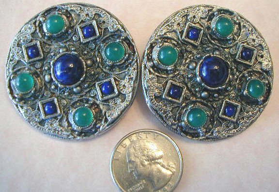 De Liguoro Etruscan Clip Earrings Jade Lapis Large