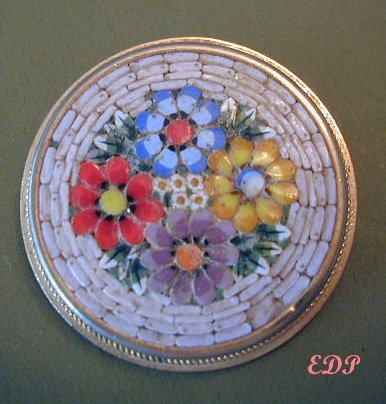 Vintage Italian Micro Mosaic Flower Bouquet Pin Brooch
