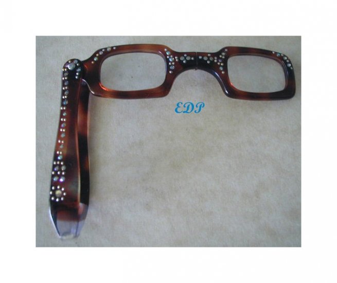 Vintage Tortoise Lorgnette Folding Eyeglasses Magnified