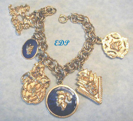 Shields Medieval Gothic Charm Bracelet Enamel Gargoyles