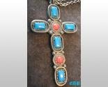 Native American Faux Turquoise and Coral Cross Necklace