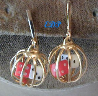 Vintage DICE in Cage Clip Earrings Bakelite Catalin