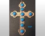 Native American Copper Turquoise CROSS Pendant Signed