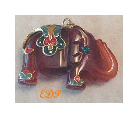 Carnelian Elephant Cloisonne Pendant Charm Enamel