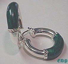 Sterling Hoop Earrings Emerald Green Enamel Hoops