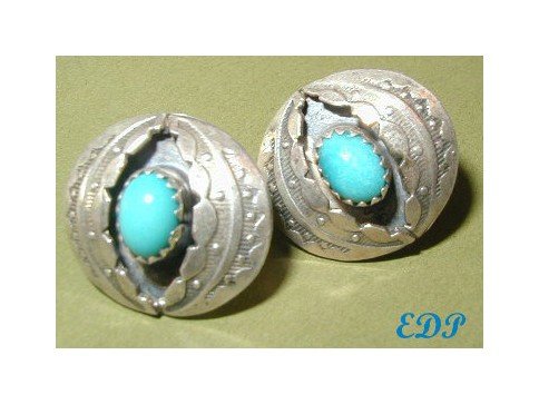 Native American Sterling & Turquoise Pierced Earrings