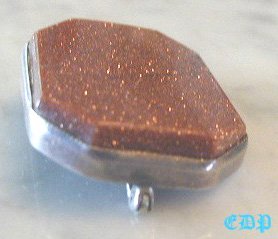 Antique GOLDSTONE Brooch Pin Sterling Framed Mounting