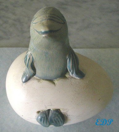 Dolphin in Egg Statue Figurine Hand Painted Pottery