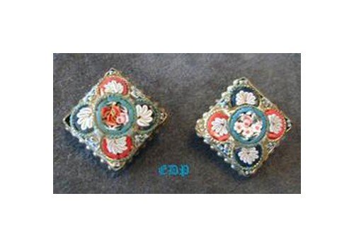 Micro Mosaic Clip Earrings Italy Florals Flowers