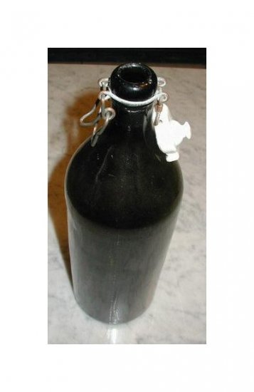 1900s Green Glass 1.5 Liter Bottle Porcelain Top Barware