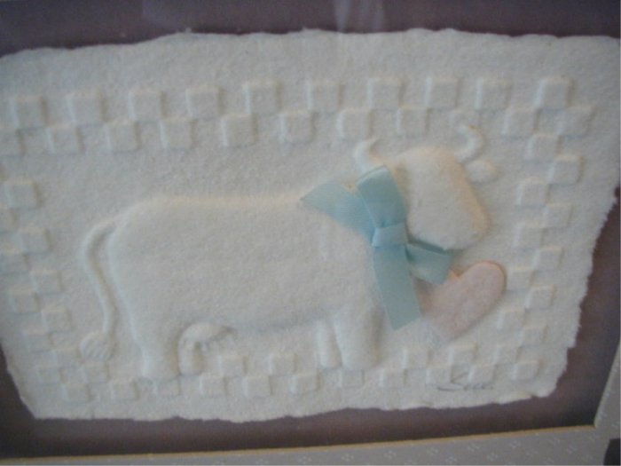 Cast Paper Cow Framed w Glass Paper Cut Matted Signed