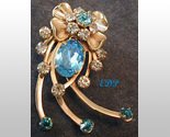 Aqua and Clear Rhinestone Brooch Pendant Pin Bling