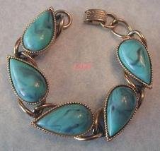 Faux TURQUOISE Tear Drop Link BRACELET 7 1/2"