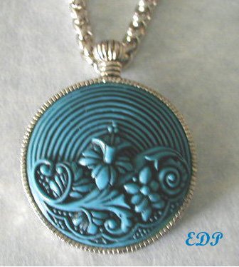 Cinnabar Look Turquoise Blue Watch Like Pendant Necklace
