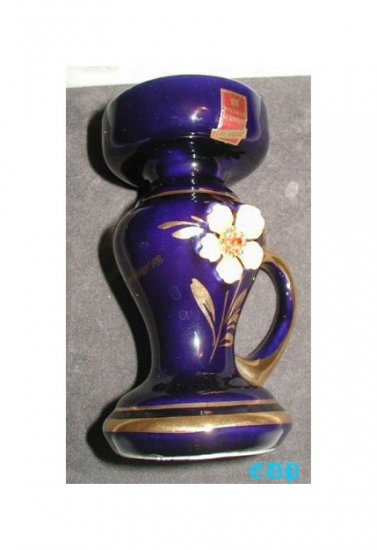 Gesch Vase Candlestick COBALT Jeweled Flower MWT
