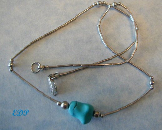 Native American Sterling and Turquoise Nugget Necklace