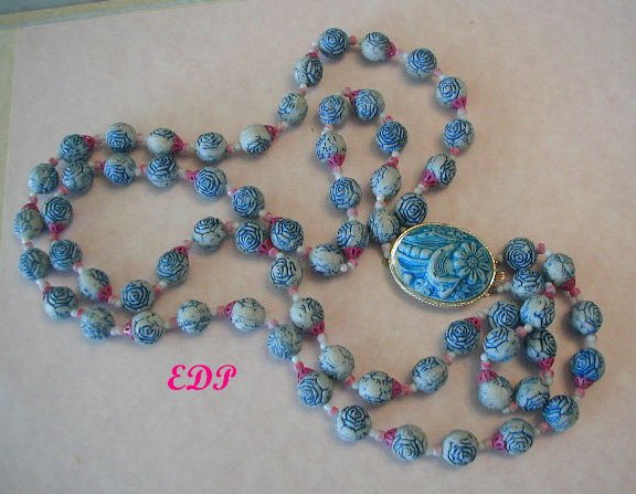 Oriental Blue and White Cinnabar Like Necklace Asian